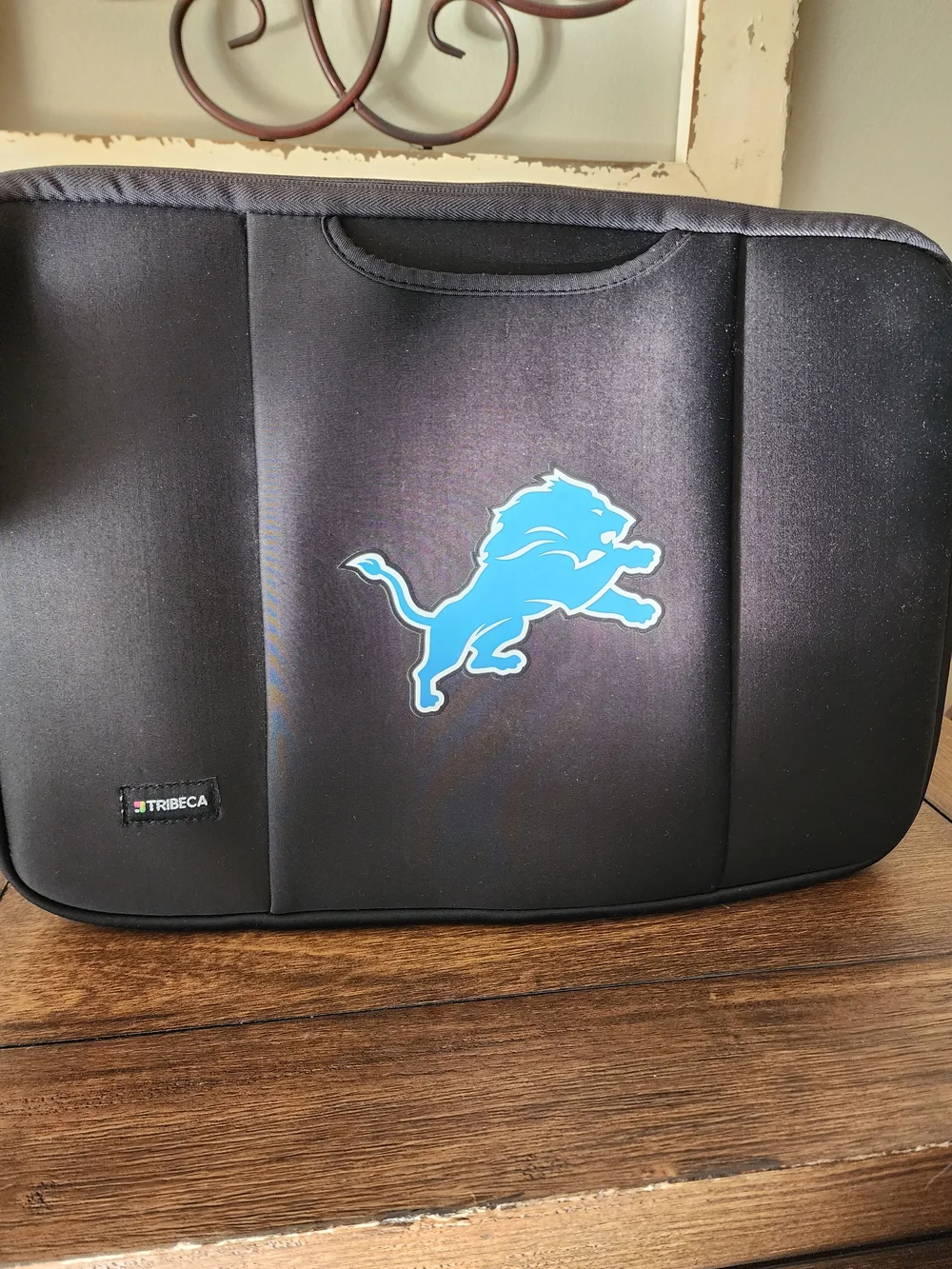 Black Men's Laptop Sleeve with Blue Detroit Lion Logo 15